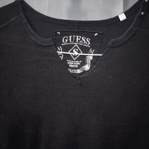 Men's Black Long Sleeve Notch Neck Shirt | Guess | Small